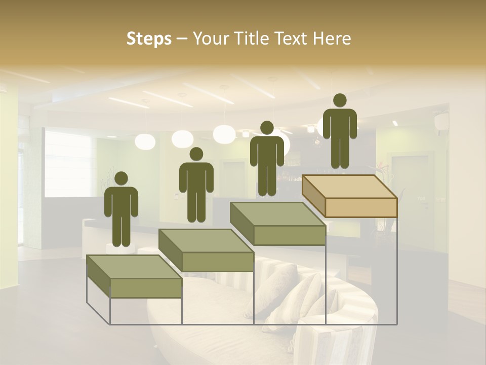 A Green And White Room With A Bar And Chairs PowerPoint Template