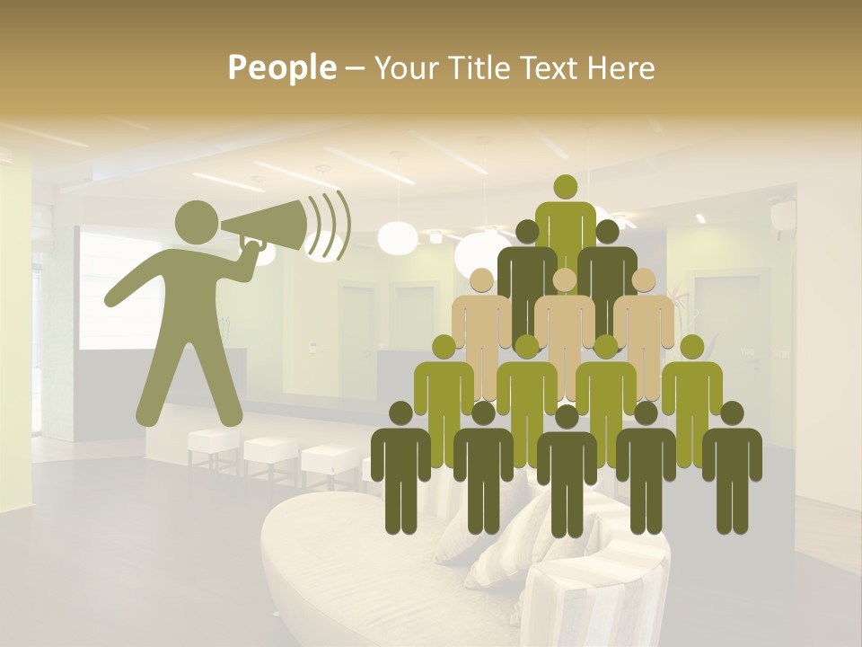 A Green And White Room With A Bar And Chairs PowerPoint Template