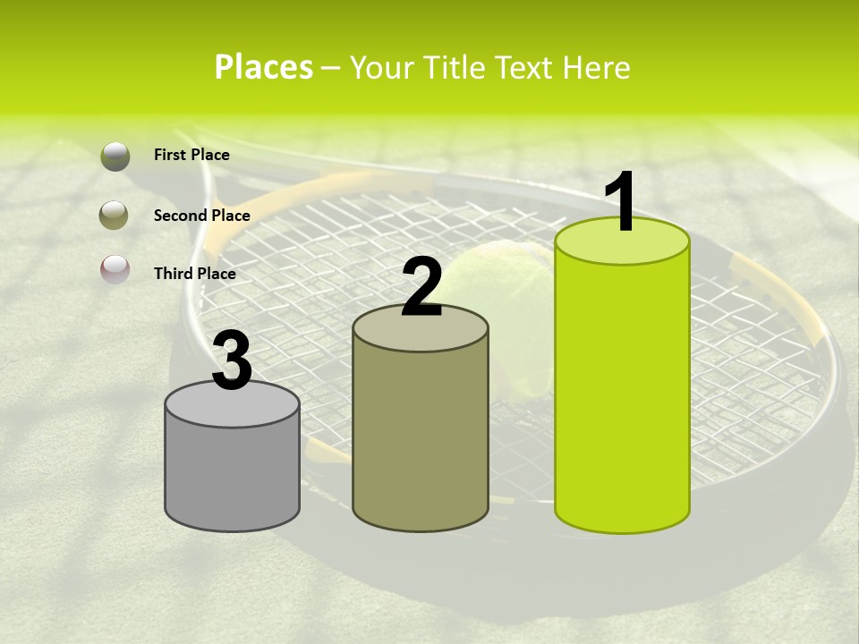 A Tennis Racket And New Tennis Ball On A Freshly Painted Tennis Court PowerPoint Template