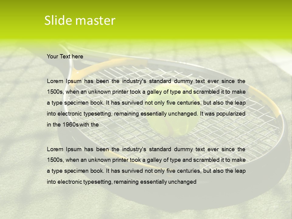 A Tennis Racket And New Tennis Ball On A Freshly Painted Tennis Court PowerPoint Template