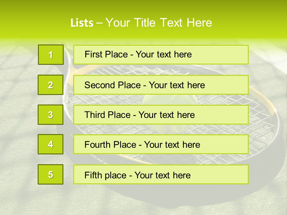 A Tennis Racket And New Tennis Ball On A Freshly Painted Tennis Court PowerPoint Template