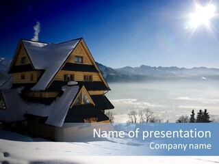 A House In The Snow With The Sun In The Background PowerPoint Template