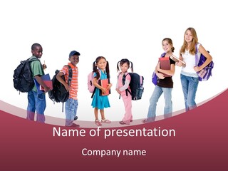 A Group Young School Kids. Diveristy In Education. PowerPoint Template