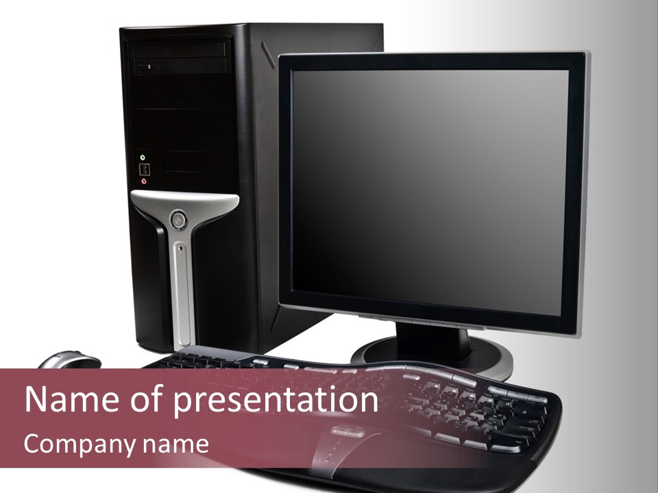 Modern Black Desktop Computer Isolated On A White Background PowerPoint Template