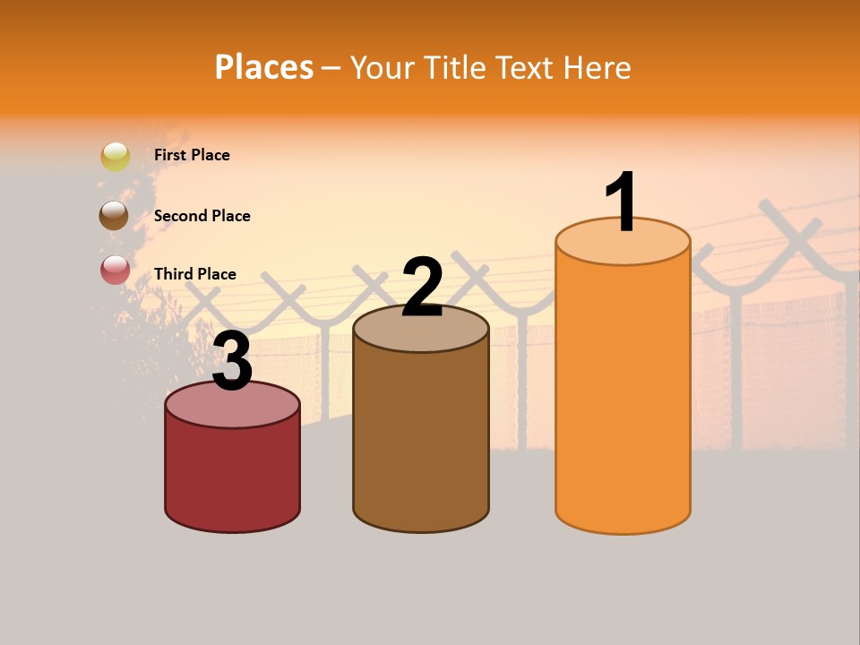 Barbed Wire Perimeter Fence At Sunrise. PowerPoint Template
