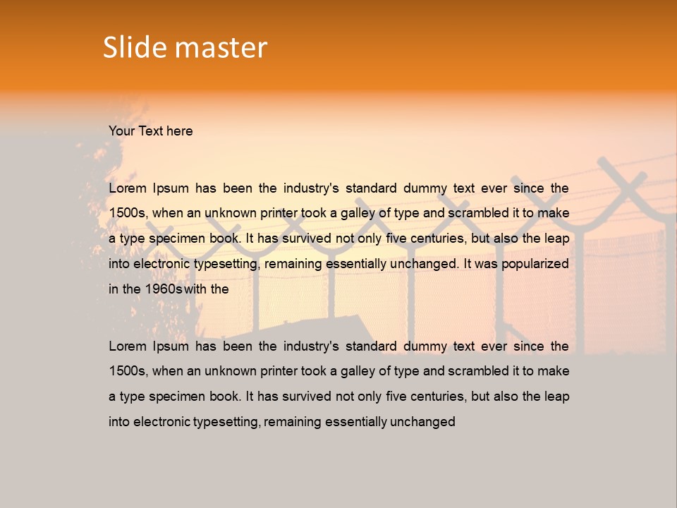 Barbed Wire Perimeter Fence At Sunrise. PowerPoint Template