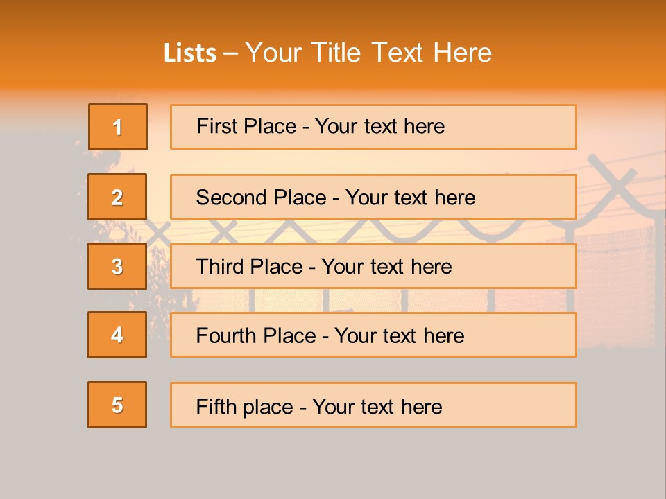 Barbed Wire Perimeter Fence At Sunrise. PowerPoint Template