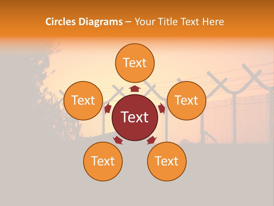 Barbed Wire Perimeter Fence At Sunrise. PowerPoint Template
