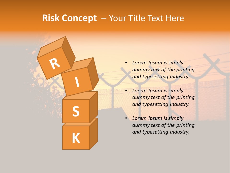 Barbed Wire Perimeter Fence At Sunrise. PowerPoint Template