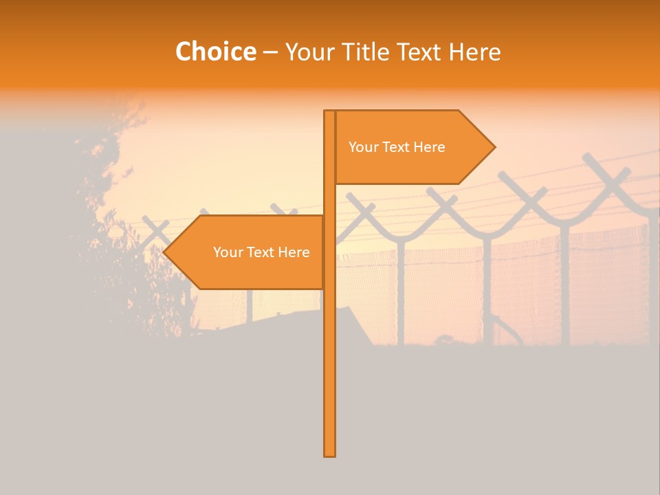 Barbed Wire Perimeter Fence At Sunrise. PowerPoint Template