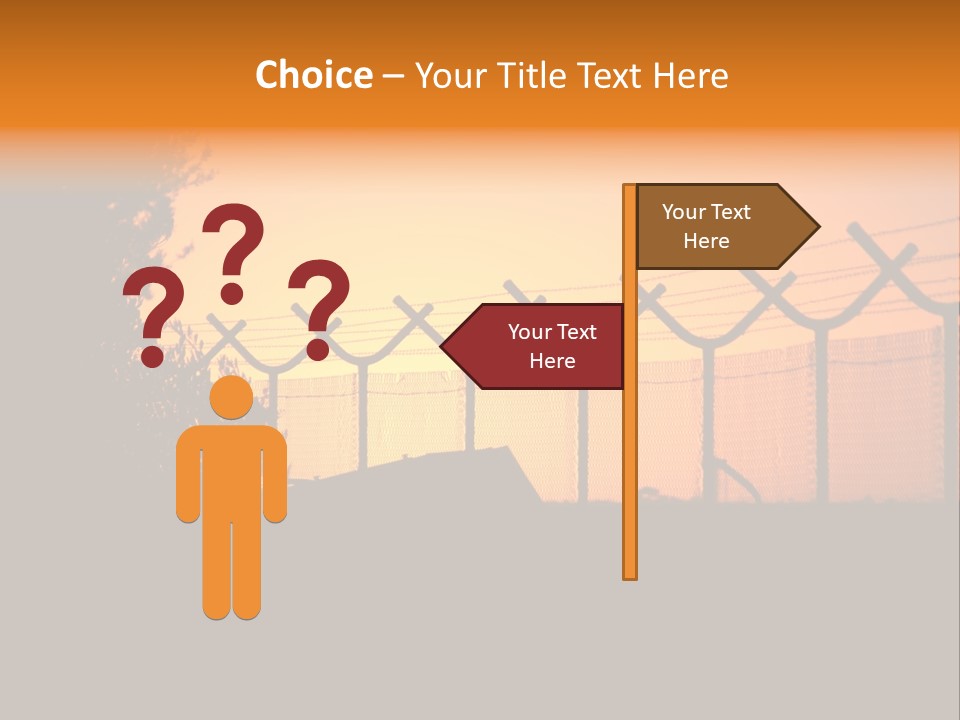 Barbed Wire Perimeter Fence At Sunrise. PowerPoint Template