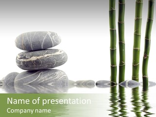 Reflection For Tranquil View Of Bamboo With A Stack Of Stones PowerPoint Template