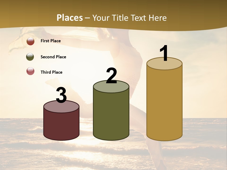 Beautiful Young Woman Jumping On A Beach At Sunset PowerPoint Template