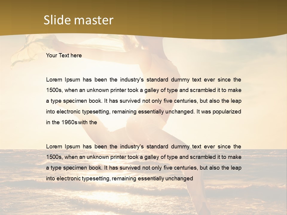 Beautiful Young Woman Jumping On A Beach At Sunset PowerPoint Template