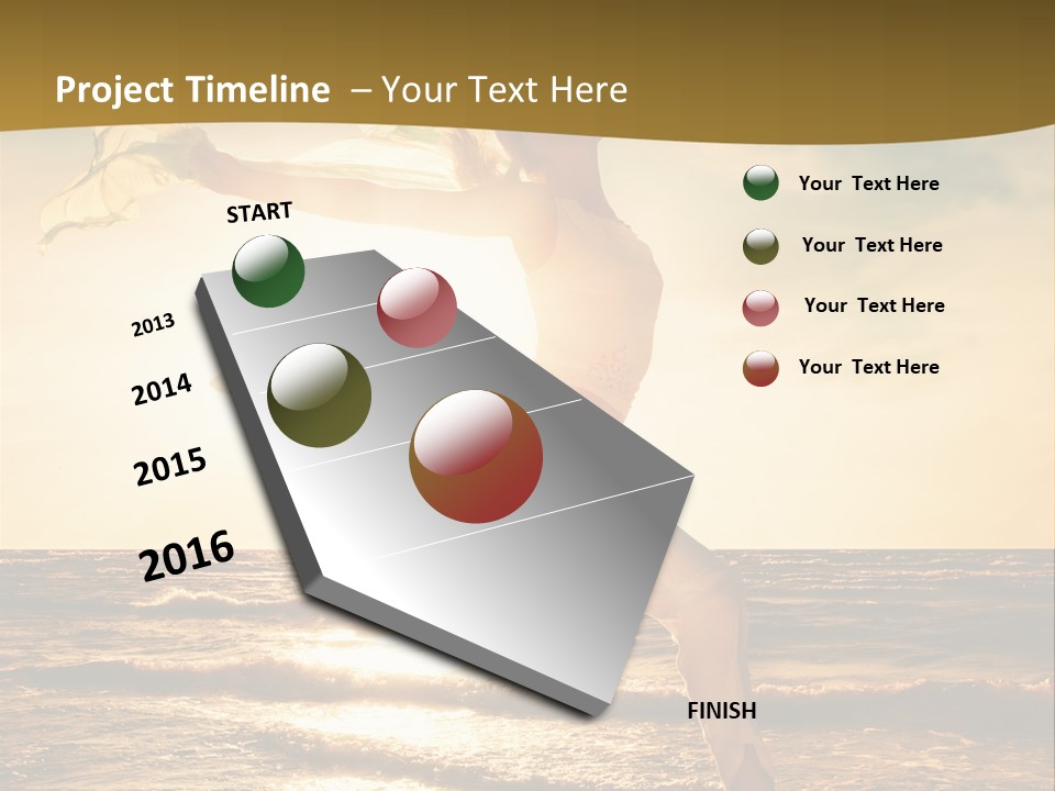 Beautiful Young Woman Jumping On A Beach At Sunset PowerPoint Template