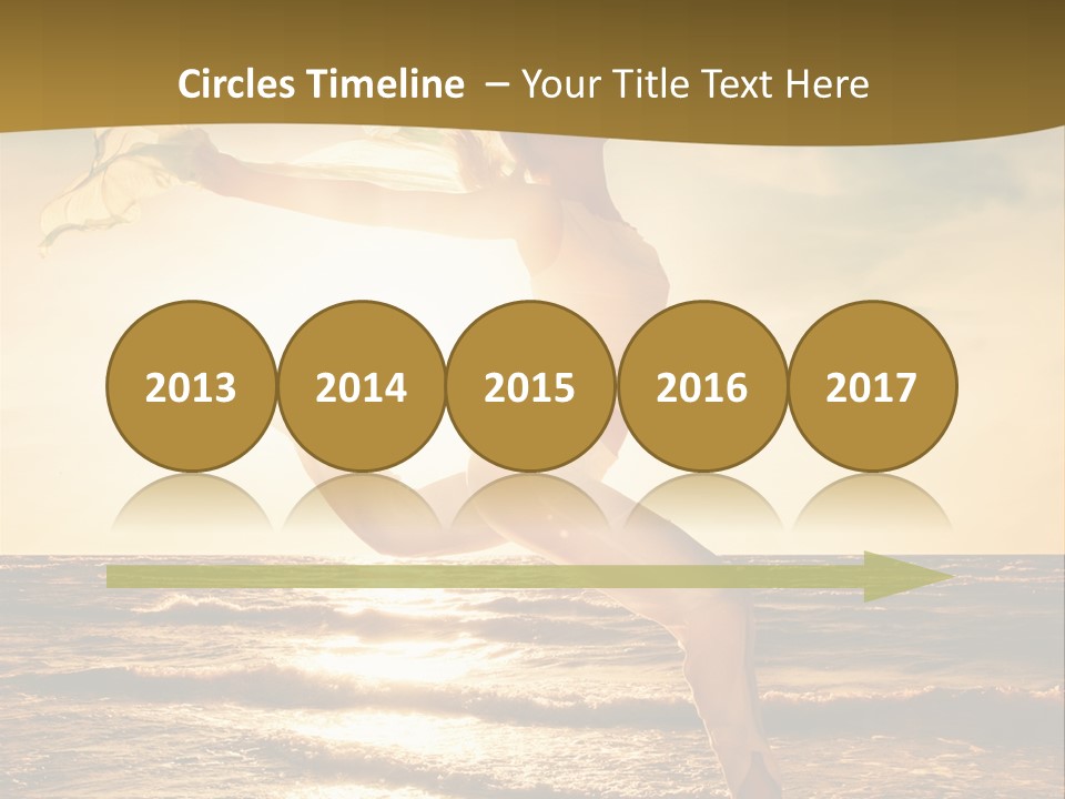 Beautiful Young Woman Jumping On A Beach At Sunset PowerPoint Template