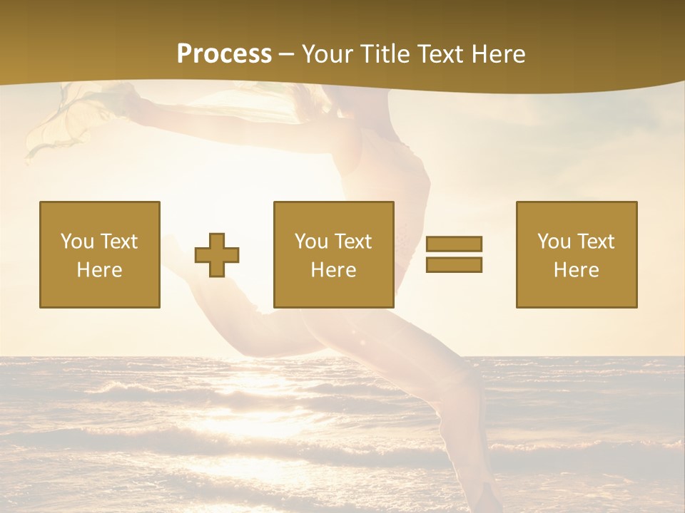 Beautiful Young Woman Jumping On A Beach At Sunset PowerPoint Template