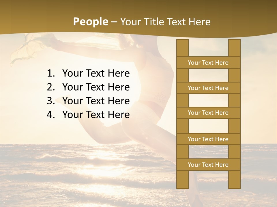 Beautiful Young Woman Jumping On A Beach At Sunset PowerPoint Template