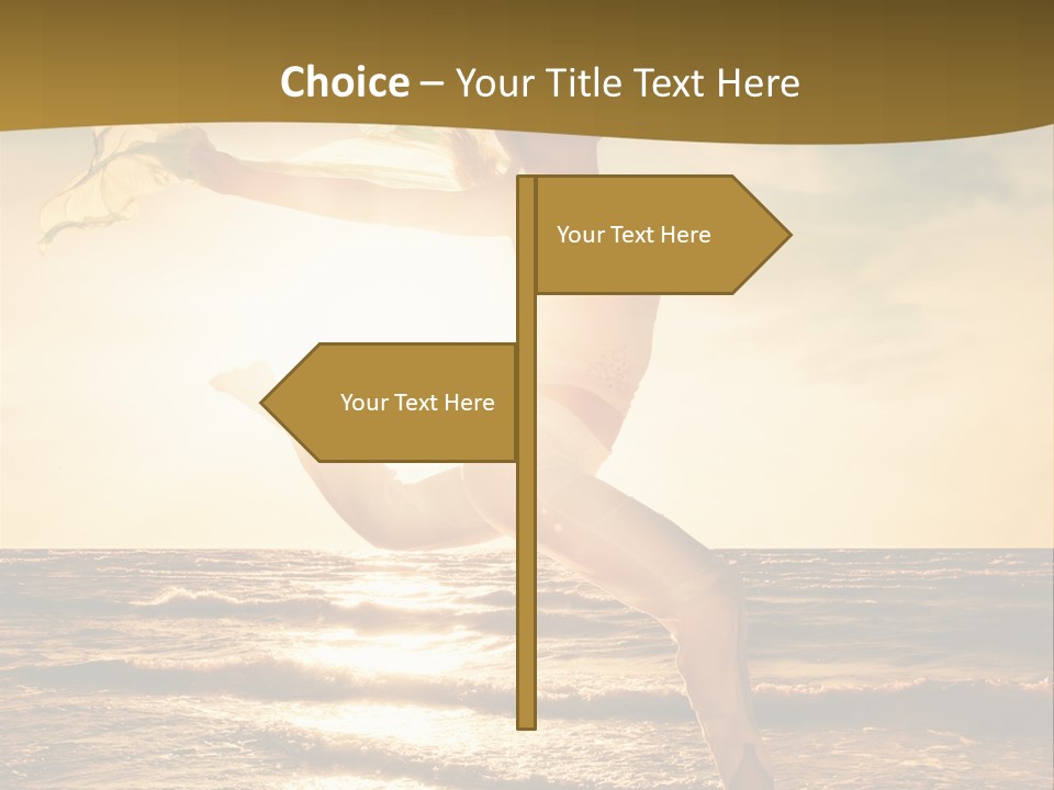 Beautiful Young Woman Jumping On A Beach At Sunset PowerPoint Template