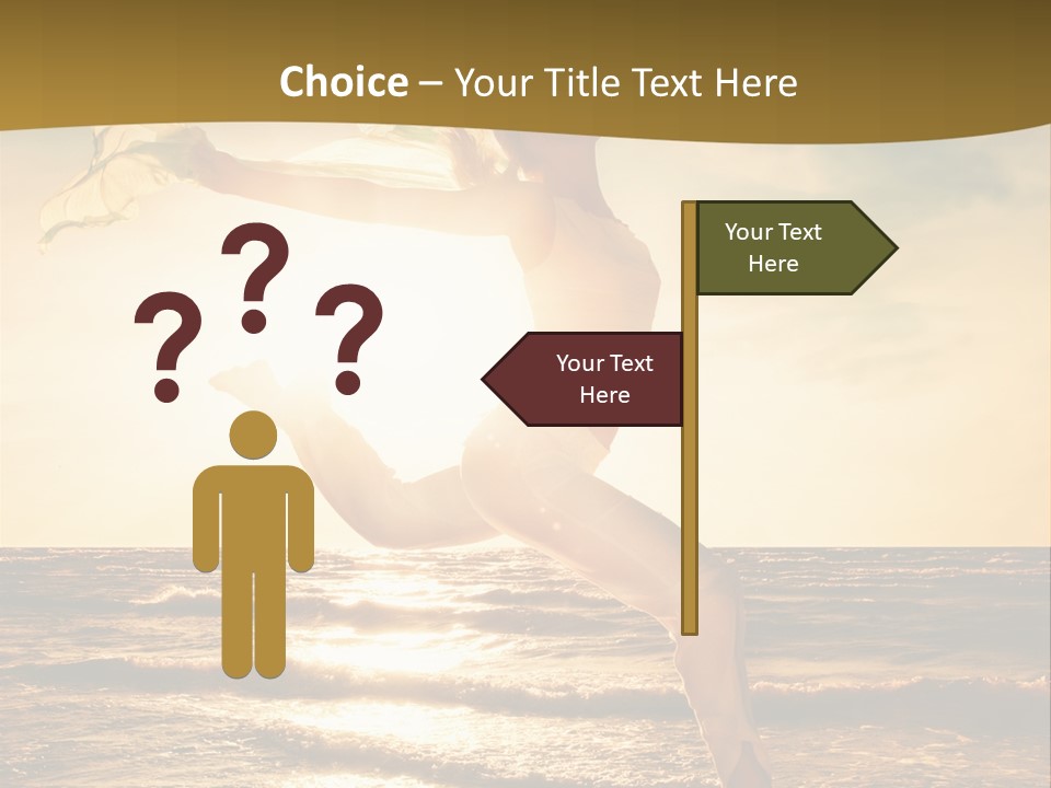 Beautiful Young Woman Jumping On A Beach At Sunset PowerPoint Template