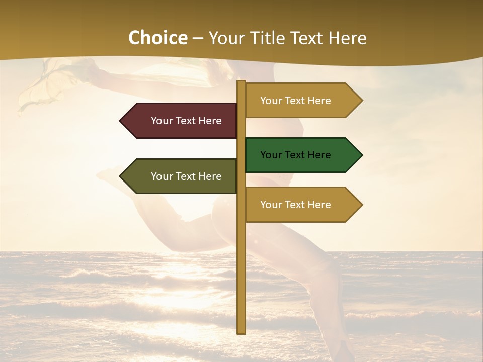 Beautiful Young Woman Jumping On A Beach At Sunset PowerPoint Template