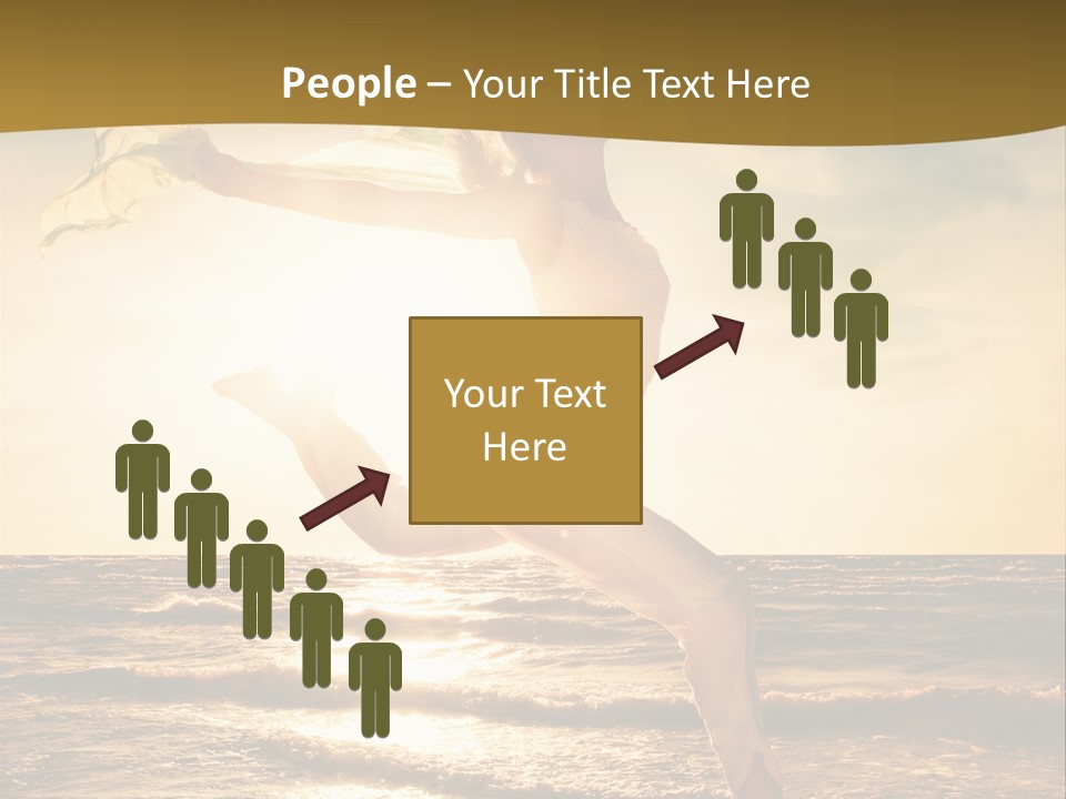 Beautiful Young Woman Jumping On A Beach At Sunset PowerPoint Template