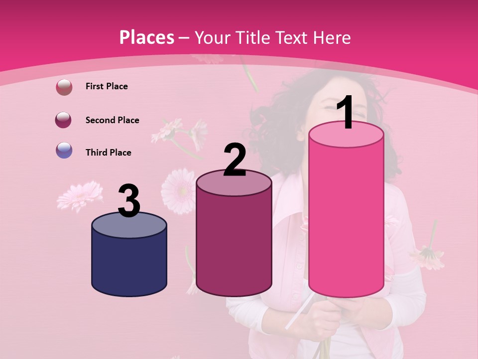 Spring Concept - Playful Girls With Flowers And Pink Wall PowerPoint Template