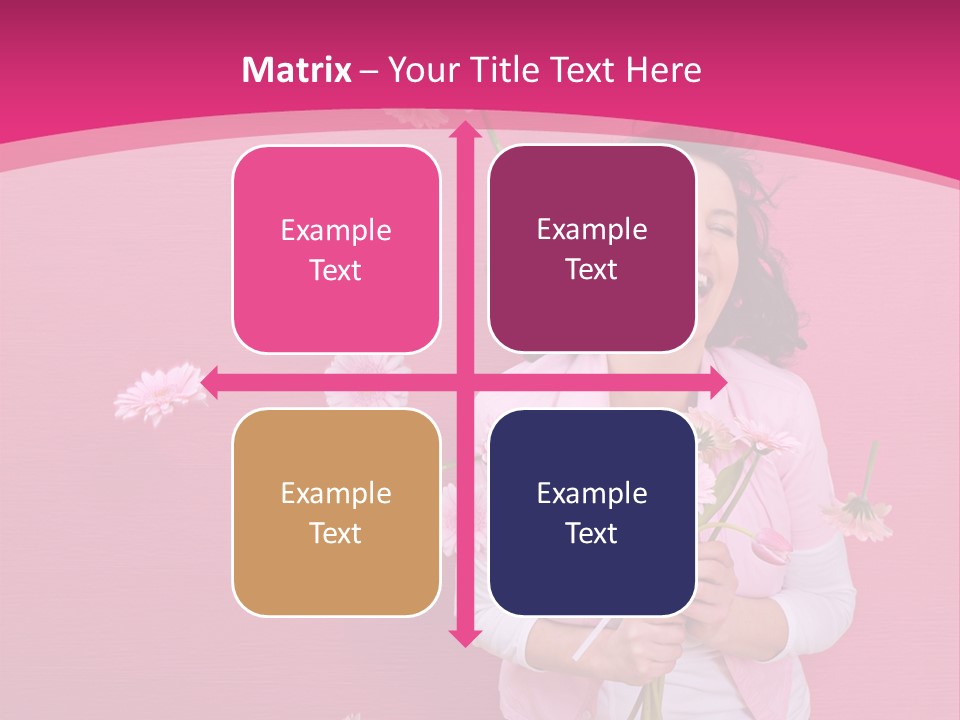 Spring Concept - Playful Girls With Flowers And Pink Wall PowerPoint Template