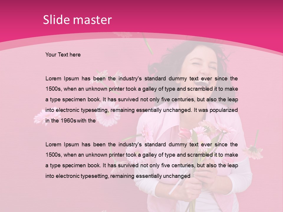 Spring Concept - Playful Girls With Flowers And Pink Wall PowerPoint Template