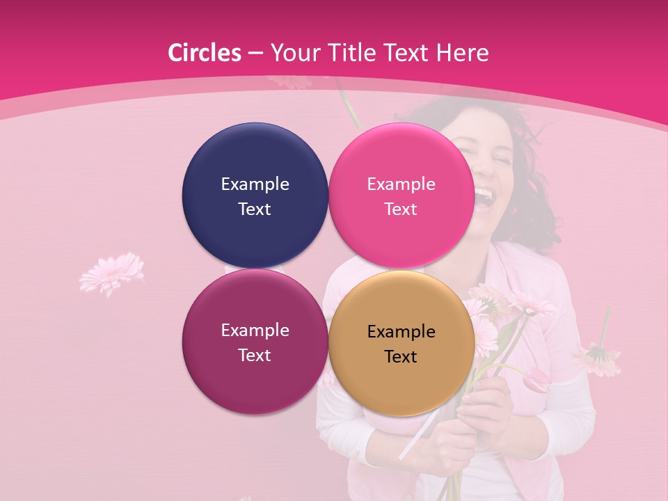 Spring Concept - Playful Girls With Flowers And Pink Wall PowerPoint Template