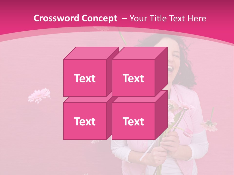 Spring Concept - Playful Girls With Flowers And Pink Wall PowerPoint Template