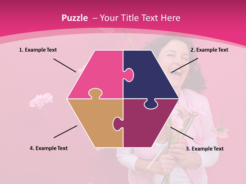 Spring Concept - Playful Girls With Flowers And Pink Wall PowerPoint Template