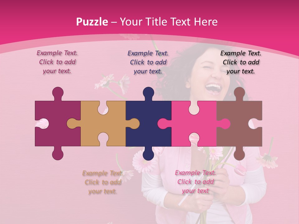 Spring Concept - Playful Girls With Flowers And Pink Wall PowerPoint Template