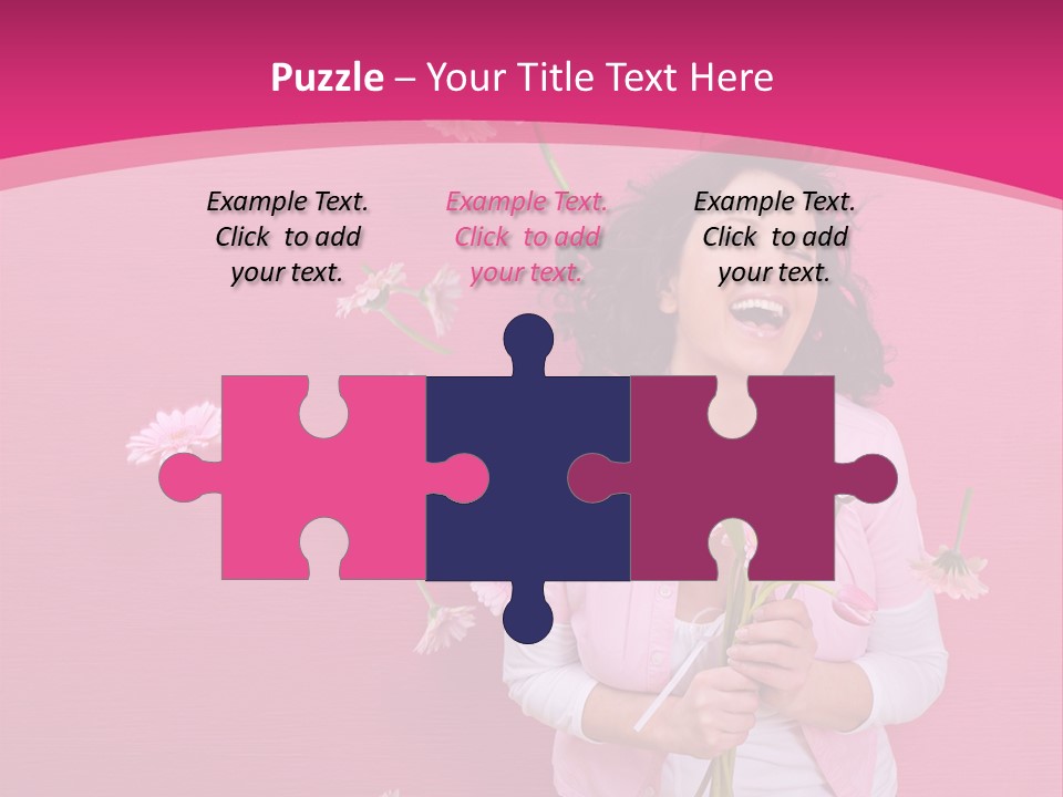 Spring Concept - Playful Girls With Flowers And Pink Wall PowerPoint Template