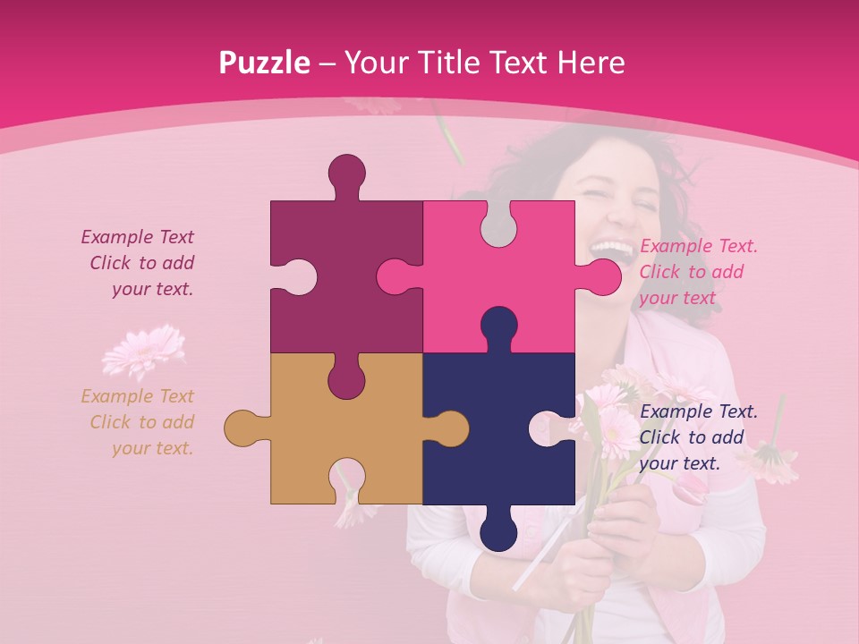 Spring Concept - Playful Girls With Flowers And Pink Wall PowerPoint Template