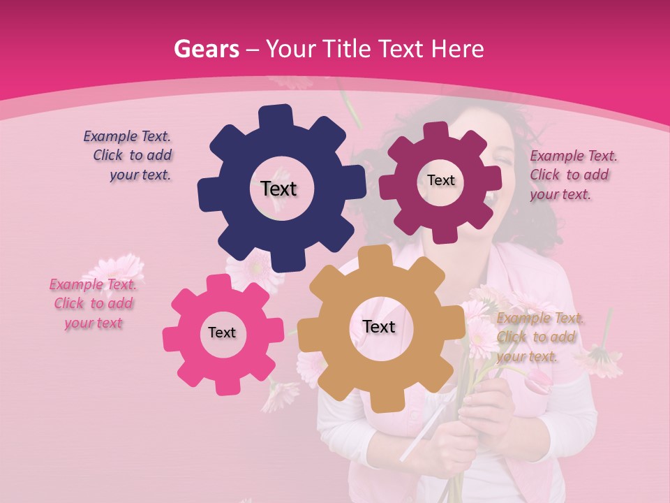 Spring Concept - Playful Girls With Flowers And Pink Wall PowerPoint Template