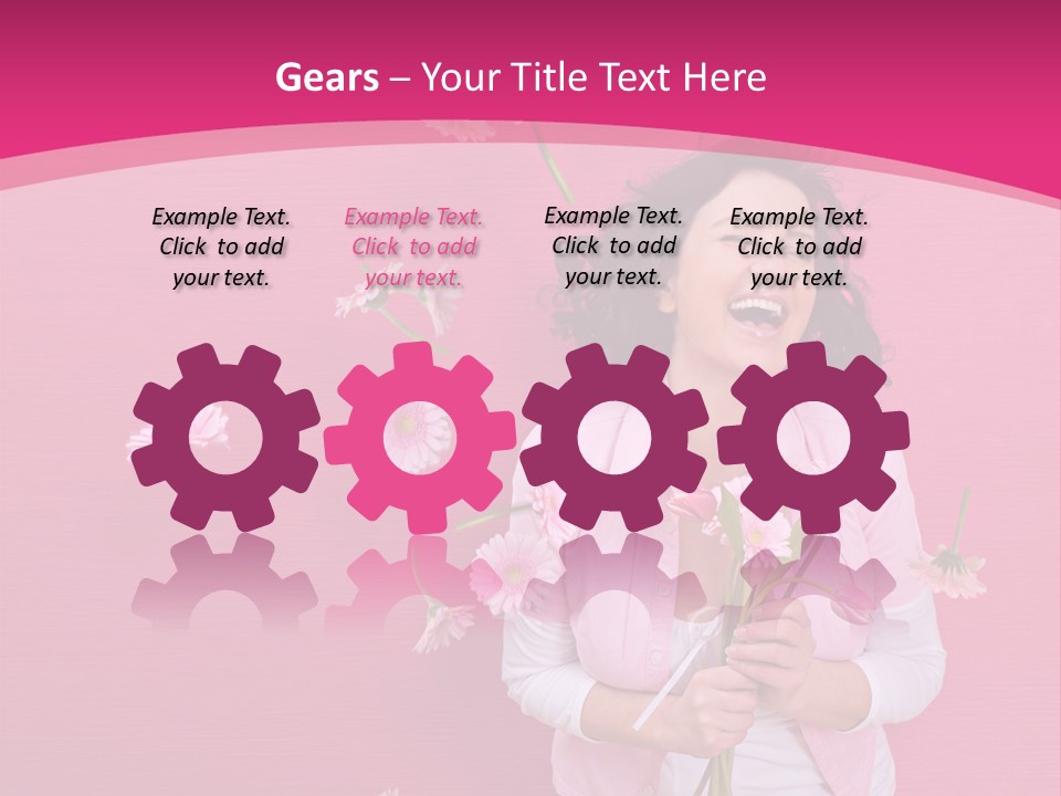 Spring Concept - Playful Girls With Flowers And Pink Wall PowerPoint Template