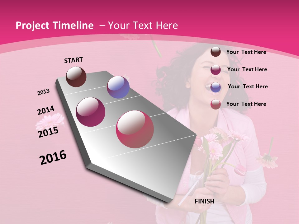 Spring Concept - Playful Girls With Flowers And Pink Wall PowerPoint Template