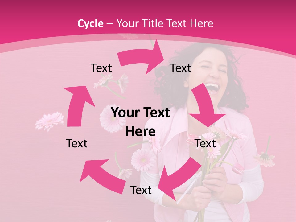 Spring Concept - Playful Girls With Flowers And Pink Wall PowerPoint Template