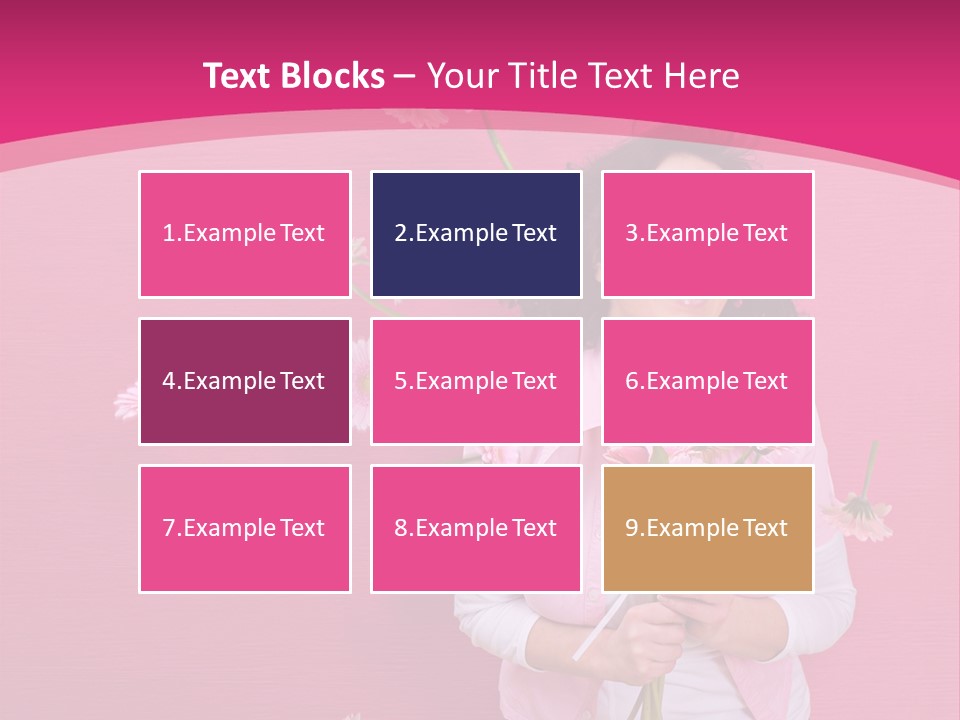 Spring Concept - Playful Girls With Flowers And Pink Wall PowerPoint Template