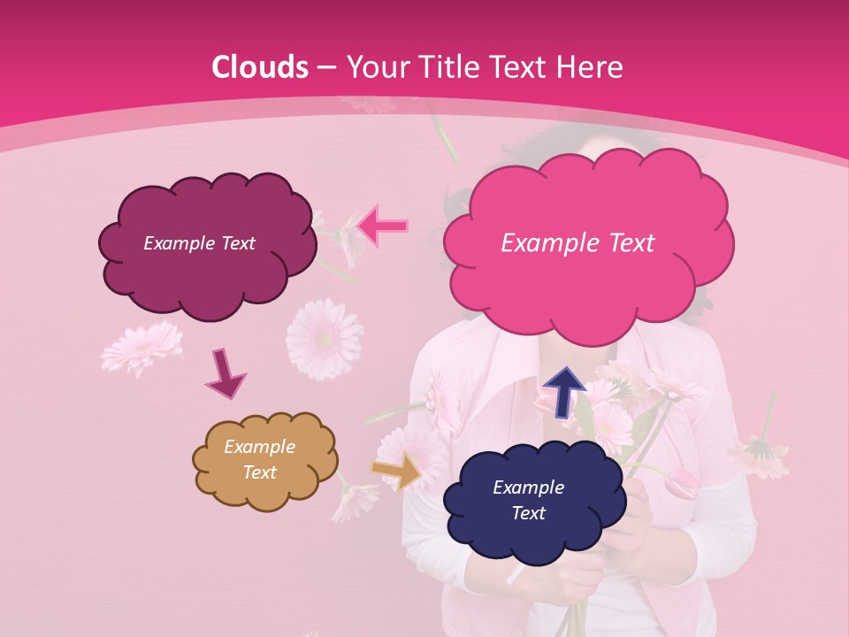 Spring Concept - Playful Girls With Flowers And Pink Wall PowerPoint Template