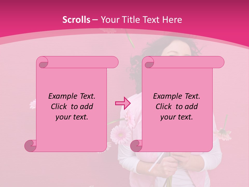 Spring Concept - Playful Girls With Flowers And Pink Wall PowerPoint Template