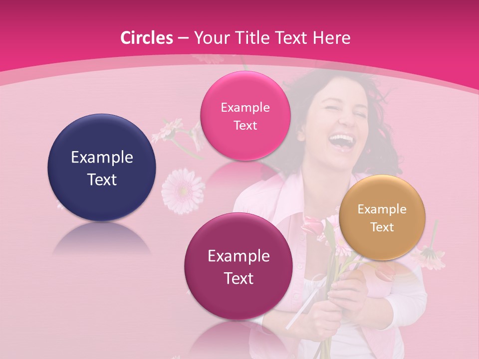 Spring Concept - Playful Girls With Flowers And Pink Wall PowerPoint Template