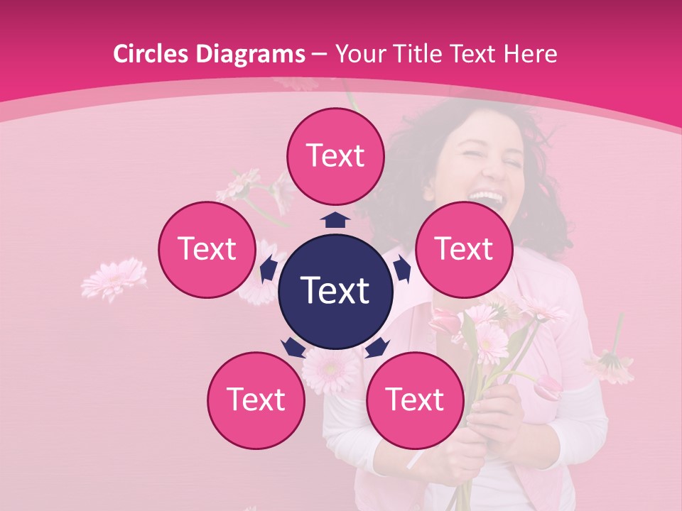 Spring Concept - Playful Girls With Flowers And Pink Wall PowerPoint Template