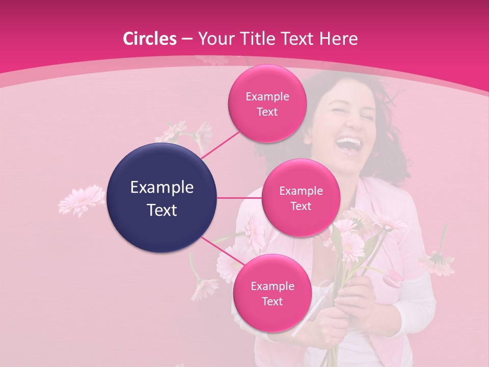 Spring Concept - Playful Girls With Flowers And Pink Wall PowerPoint Template