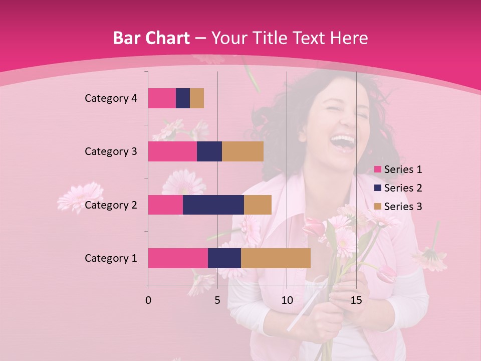 Spring Concept - Playful Girls With Flowers And Pink Wall PowerPoint Template