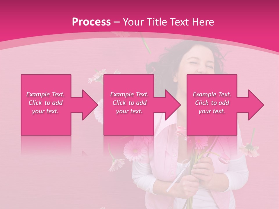 Spring Concept - Playful Girls With Flowers And Pink Wall PowerPoint Template