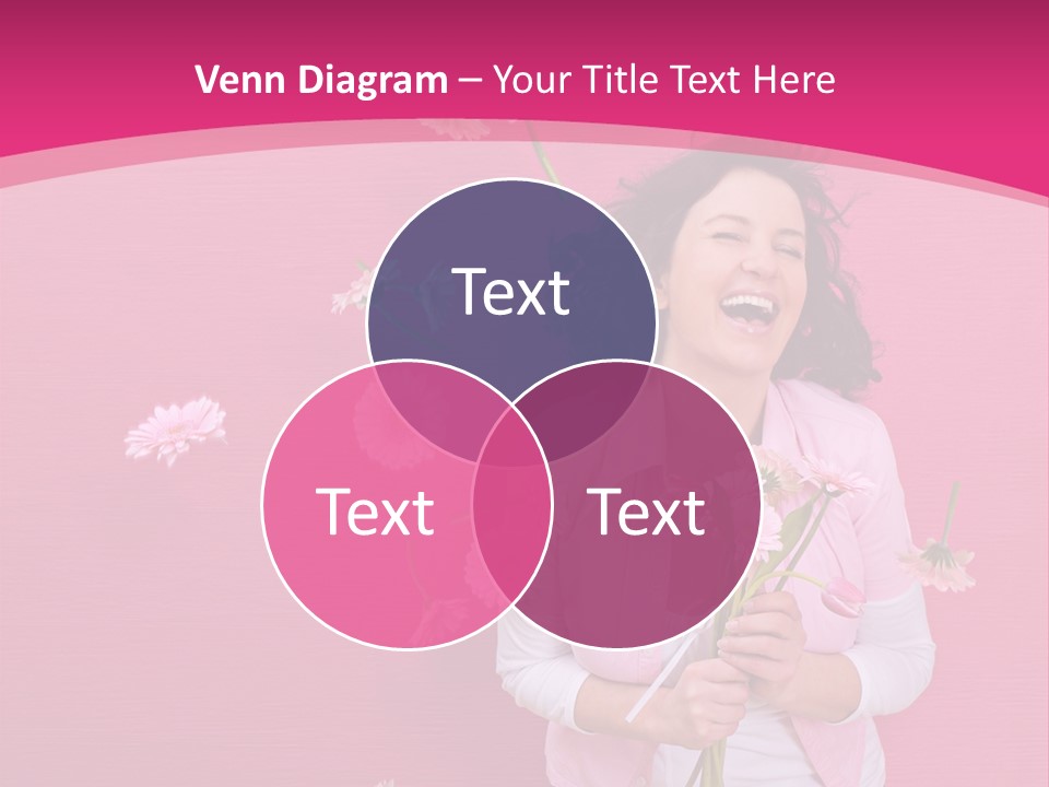 Spring Concept - Playful Girls With Flowers And Pink Wall PowerPoint Template
