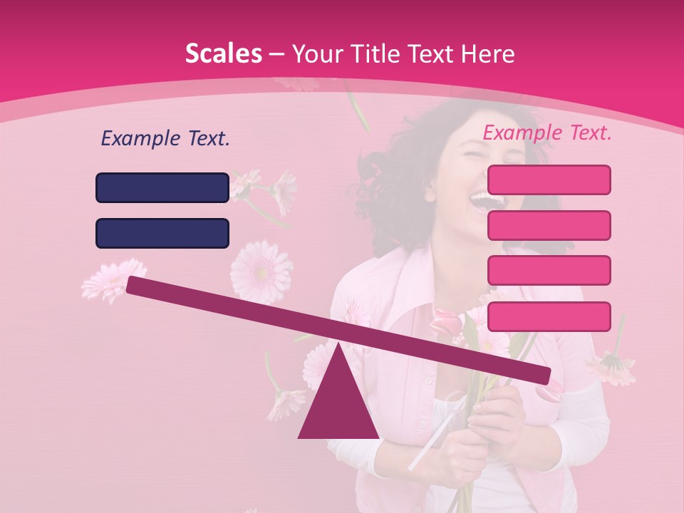 Spring Concept - Playful Girls With Flowers And Pink Wall PowerPoint Template