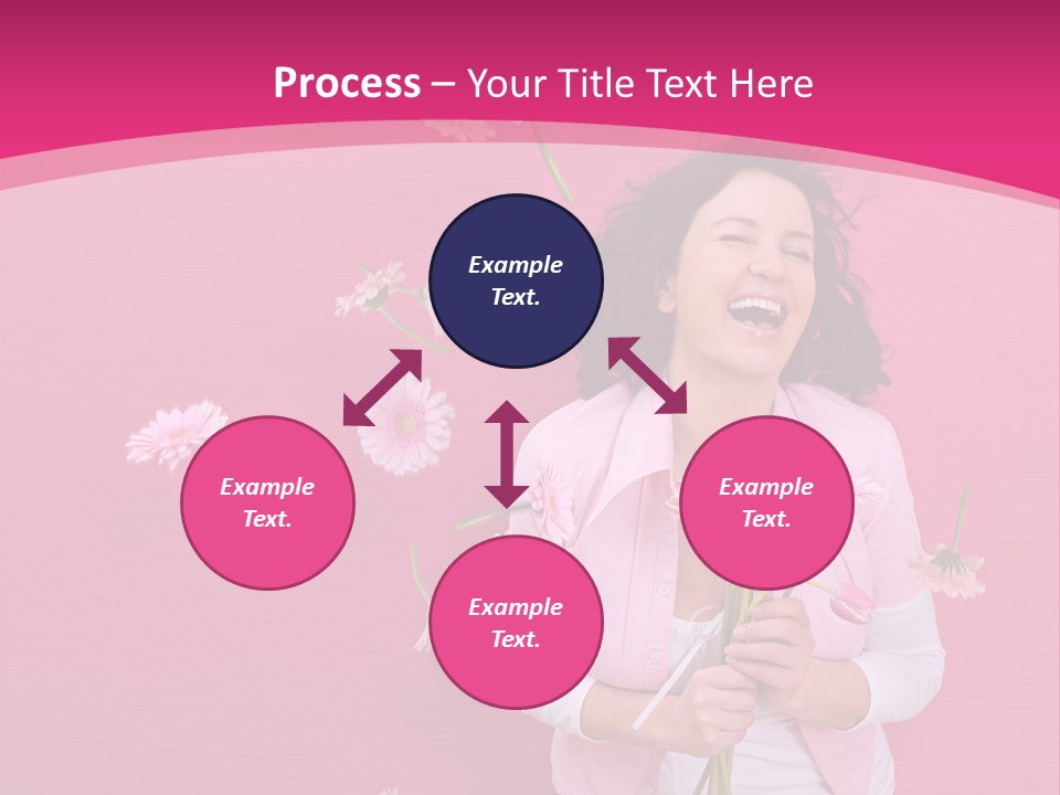 Spring Concept - Playful Girls With Flowers And Pink Wall PowerPoint Template
